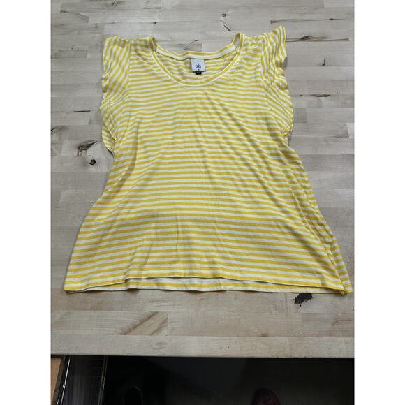 Cabi Striped Ruffle Tee Women's Size M Yellow White Daisy T-Shirt Style 5748 - Picture 3 of 7
